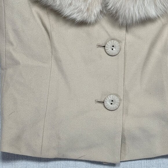 Vintage J. Percy for Marvin Richards Wool Jacket Faux Fur Collar Beige Size 2P - Picture 5 of 15